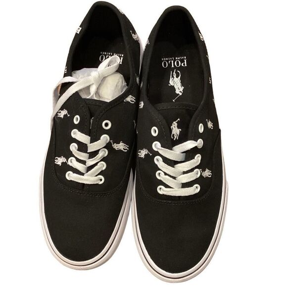 NEW Polo Ralph Lauren Men's All Over Pony Player Keaton Sneakers in Black Sz 8.5 - Picture 9 of 12